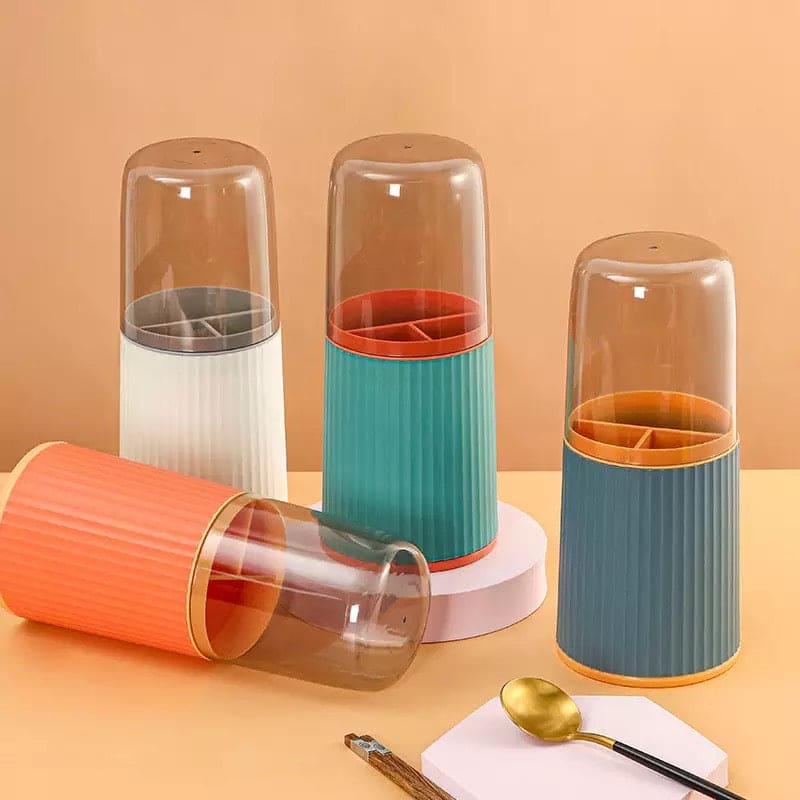 3 Grid Tableware Drying Holder With Lid, Kitchen Cutlery Storage Rack, Chopsticks Spoon Rack, Standing Plastic Storage Container 3 Grid Tableware Drying Holder With Lid, Kitchen Cutlery Storage Rack, Chopsticks Spoon Rack, Standing Plastic Storage Container